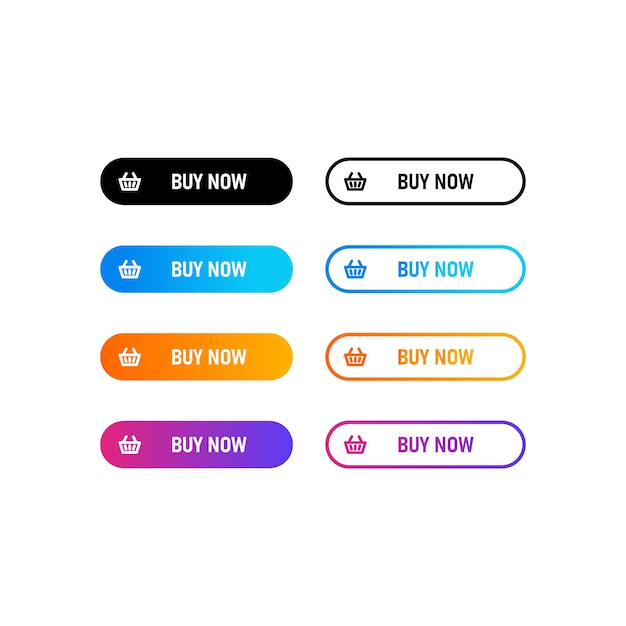 Buy now buttons icon set. flat button with colorful gradient. colorful buttons for sites