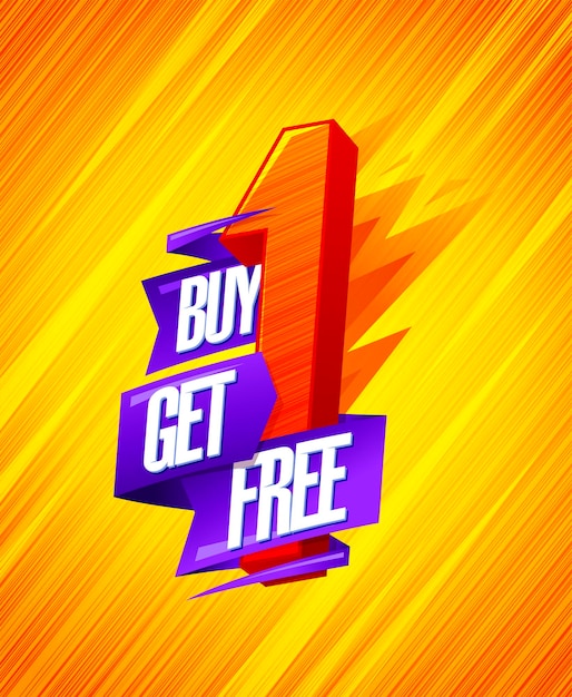 Vector buy one get one free sale banner design concept with origami ribbon