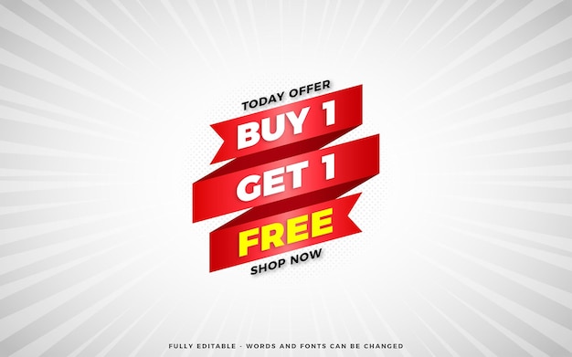 Buy one get one free sale banner design template with editable text effect