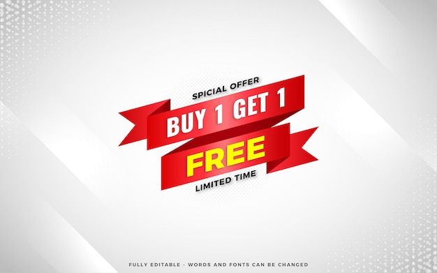 Buy one get one free sale banner design template with editable text effect