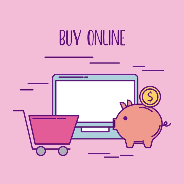 Buy online laptop piggy coin cart shopping