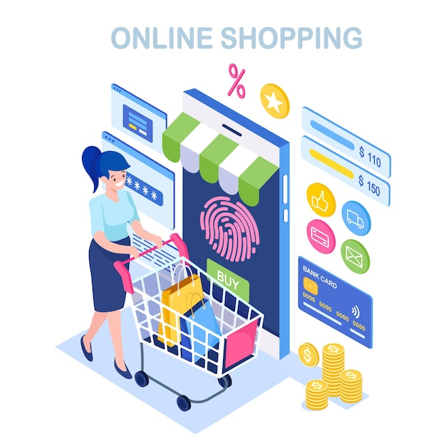 Buy in retail shop by internet illustration