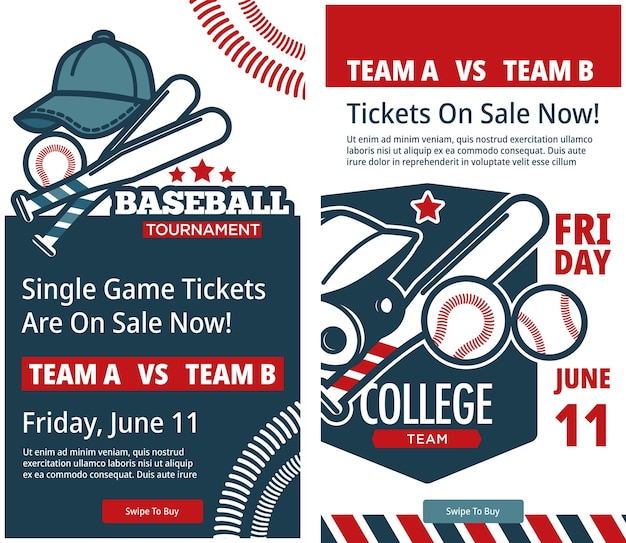 Buy tickets to visit baseball tournaments single game on sale Sports event and leisure flyer for invitation Entertainment and hobby Advertisement promotional banner vector in flat style