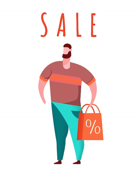 Buyer with Red Shopping Bag  Illustration