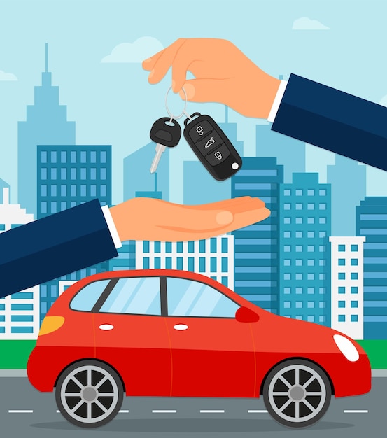 Buying A Car Dealer Buyer Hand car showroom Flat Vector Illustration