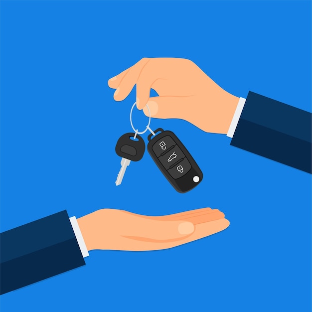 Vector buying a car dealer buyer hand car showroom flat vector illustration