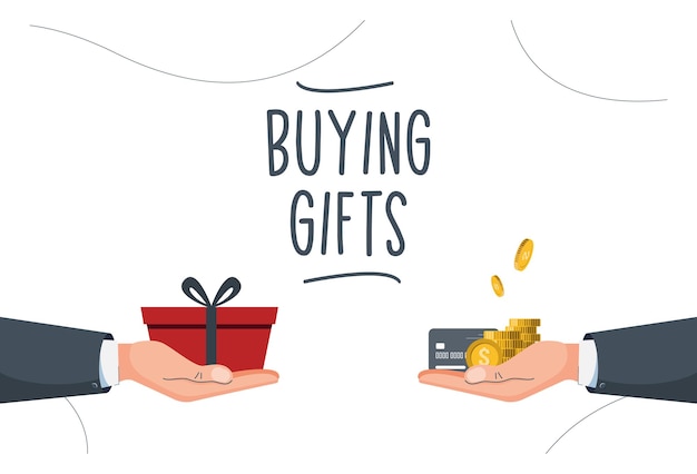 贈り物を買う手はお金のために贈り物を買うクリスマスのコンセプト