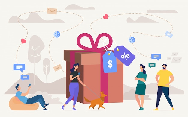 Buying gifts on shop sale flat concept