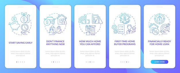 Buying home lifehacks blue gradient onboarding mobile app screen