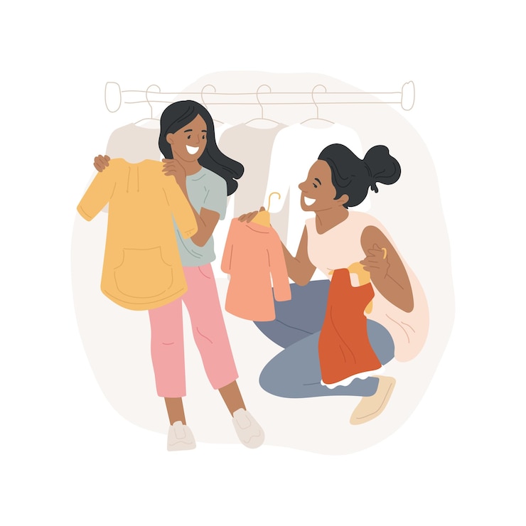 Vector buying kids clothes isolated cartoon vector illustration