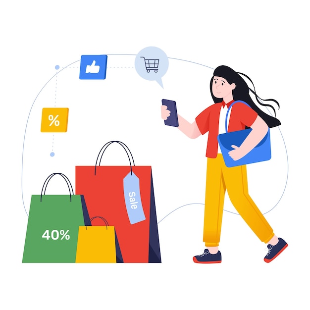 Vector buying online products flat illustration of m commerce