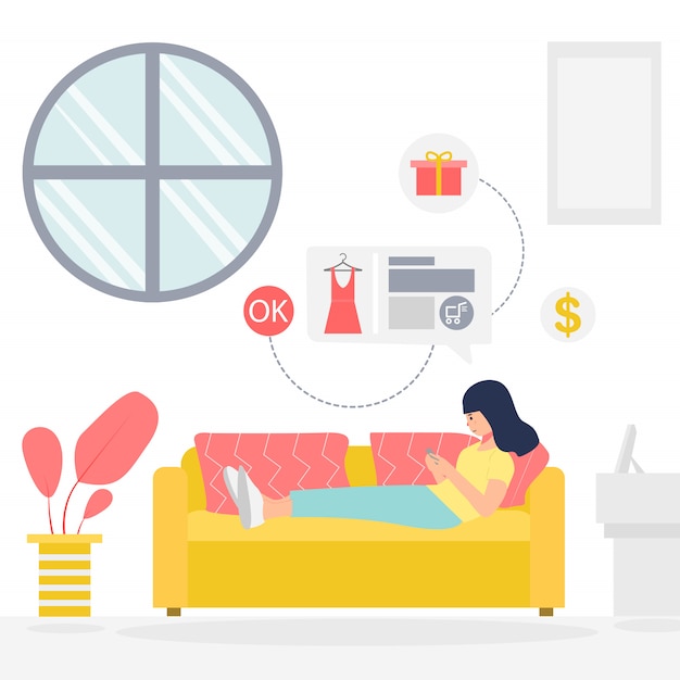 buying online shop from home illustration