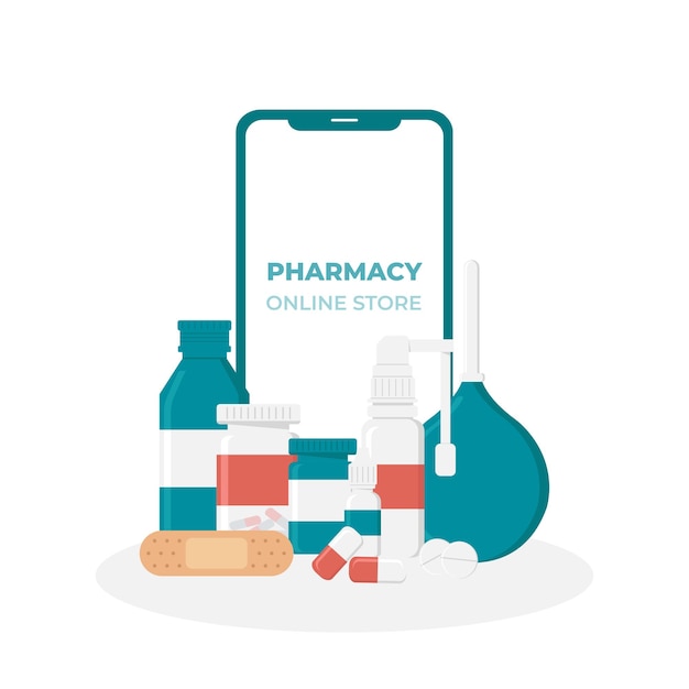 Vector buying pills online using a smartphone the concept of ordering medicines online illustration