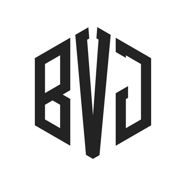 BVJ ロゴ デザイン イニシャルレター BVJ モノグラム ロゴ ヘクサゴン形