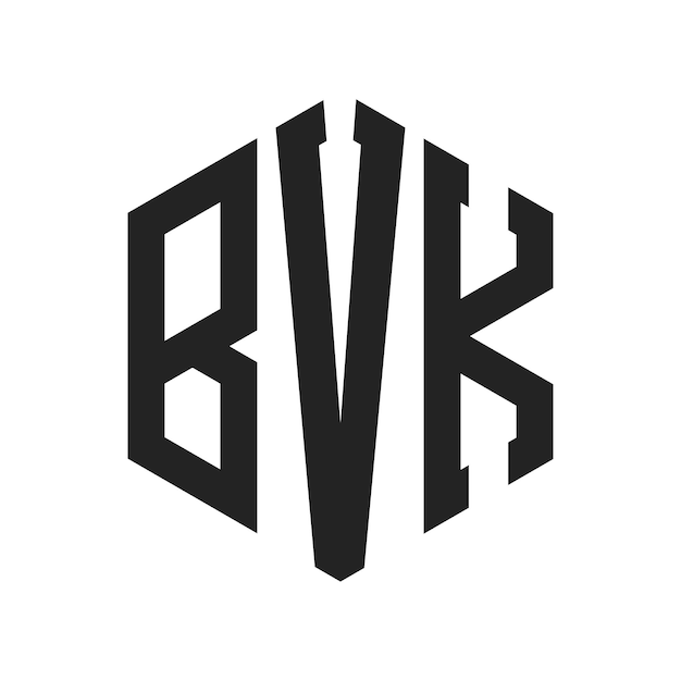 BVK ロゴ デザイン イニシャルレター BVK モノグラム 六角形を用いたロゴ