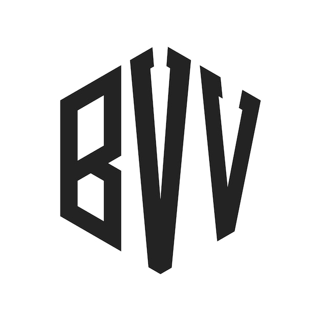 BVVのロゴ デザイン イニシャルレター BVVモノグラム 六角形の形をしたロゴ