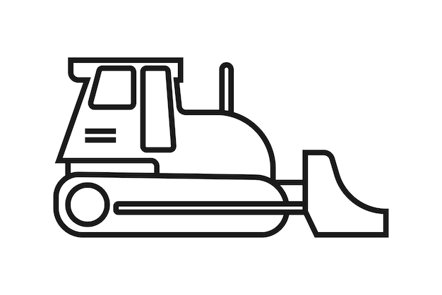 BW Bulldozer Icon on a white background Bulldozer in Outline style