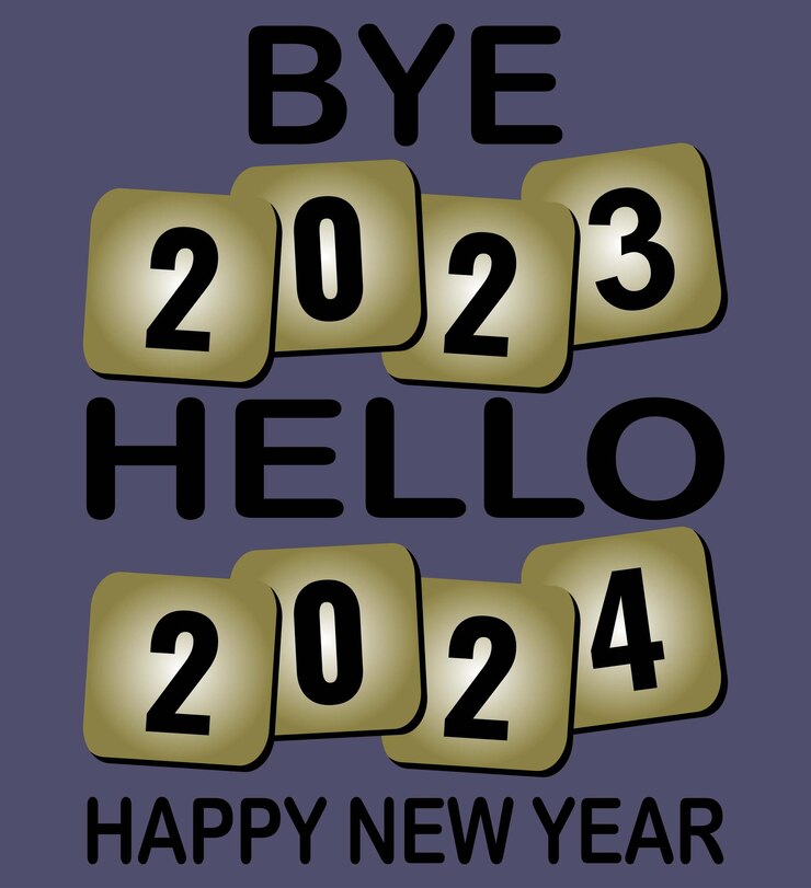 Vector bye 2023 hello 2024 holiday card festival illustrations quotes happy new year welcome quote 2024