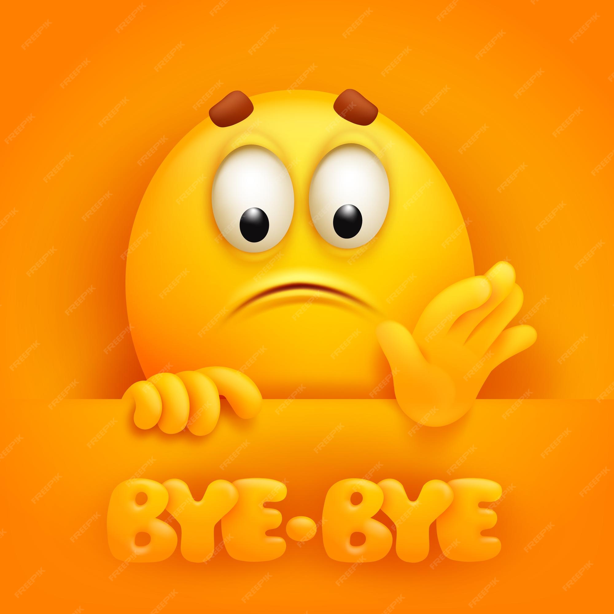 Bye-bye. cute emoji cartoon character on yellow backround. | Download on  Freepik