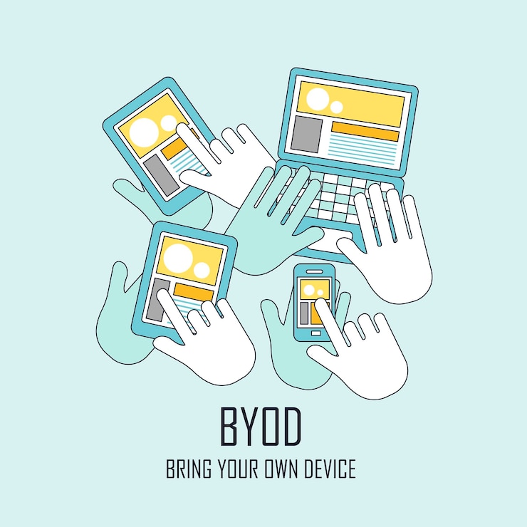 Vector byod bring your own device in flat thin line style