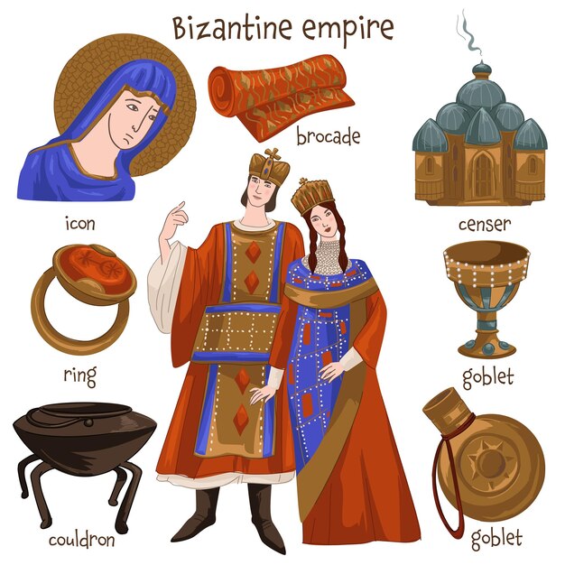 Vector byzantine empire christian people and furniture