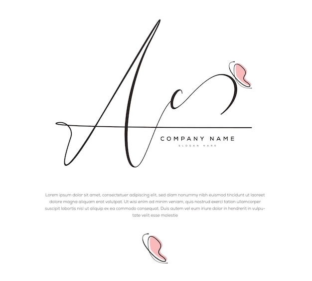 Vector a c ac initial letter handwriting and signature logo beauty butterfly vector