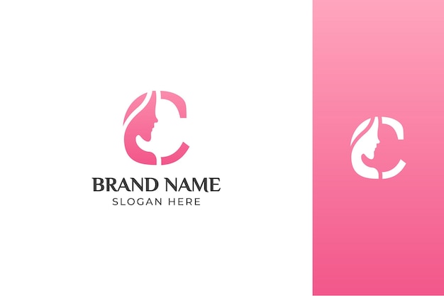 C brief schoonheid gezicht roze Logo ontwerp Vector