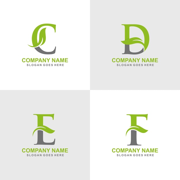 C, D, E, F initial leaf logo set