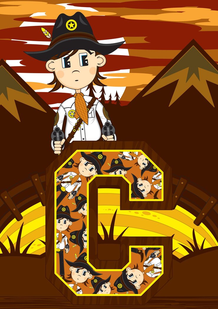 Vector c is for cowboy sheriff wild west alphabet learning educational illustration