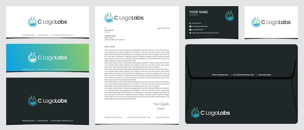 C labs logo with stationery business card and social media banner designs