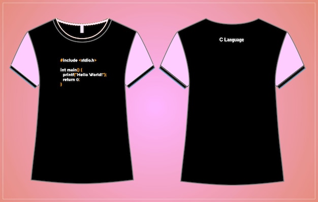 Вектор Дизайн футболки с языком c или дизайн футболки с основным кодированием или дизайнер футболки программиста-кодера