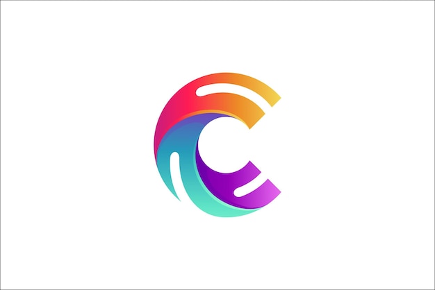 C letter 3D logo-ontwerp met technologiecombinatie