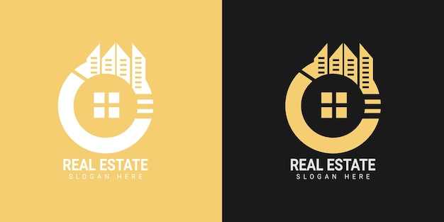 C letter real estate logo design on colorful background