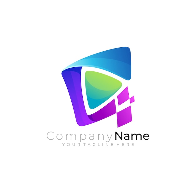 Vector c logo letter c logo with square design technology pixel logos