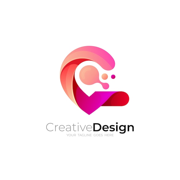 Cロゴとロケーションデザインのコンビネーションレッドカラーロゴ