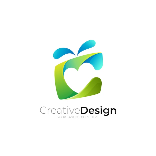 C logo met vierkante ontwerp sociale liefde en vierkante logo's liefdadigheid ontwerp