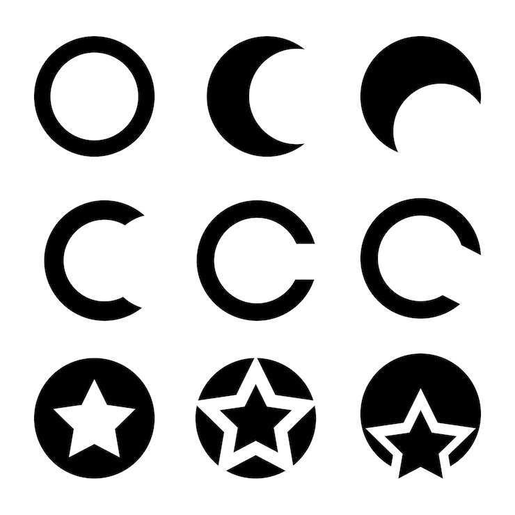 Vector c logo shapes moon logo shape and star logo shape