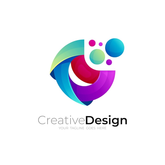 Logo c con loghi colorati in stile 3d con design babble