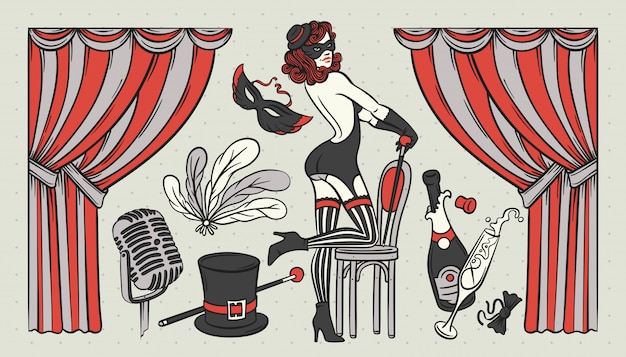 Vector cabaret thema-illustraties instellen