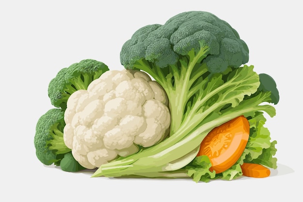 Vector cabbage broccoli garlic tomato and cucumber isolated on white background