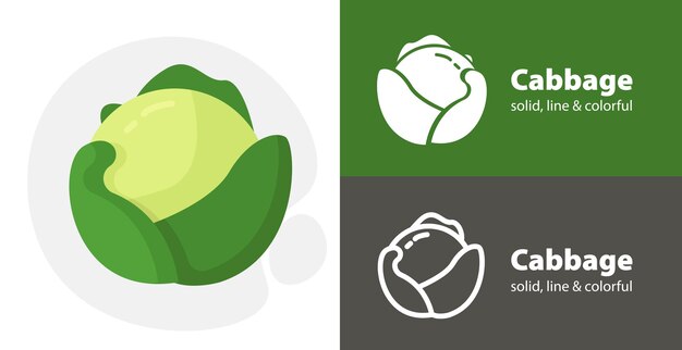 Cabbage flat icon with cabbage simple line icon