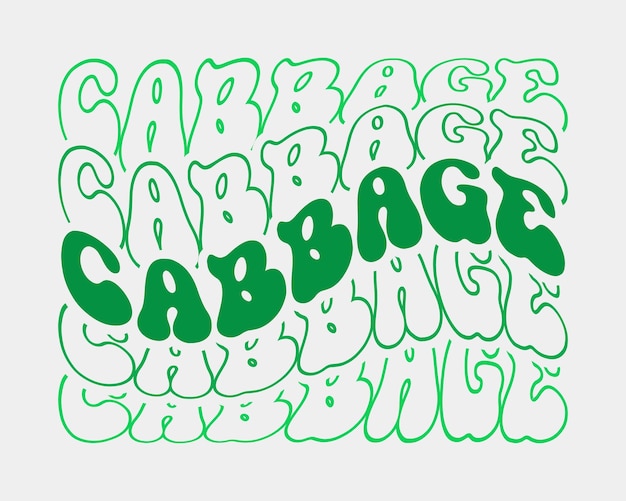 Cabbage St. Patrick's Day word retro wavy repeat text Mirrored typographic art on white background