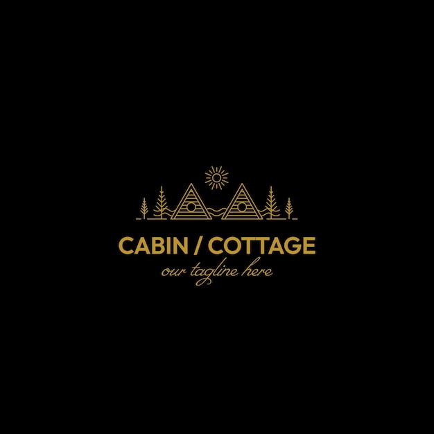 Cabin or Cottage line art logo vector design illustration