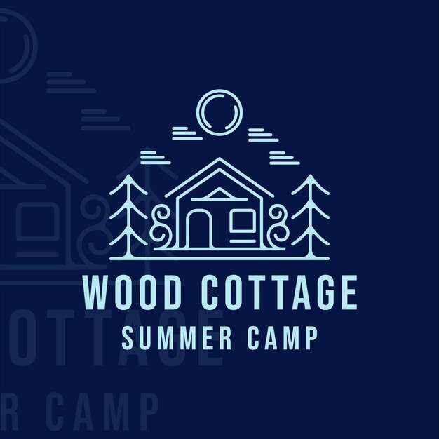 Cabin or cottage line art simple logo vector illustration template icon graphic design. summer camp or camping sign and symbol with minimalist style