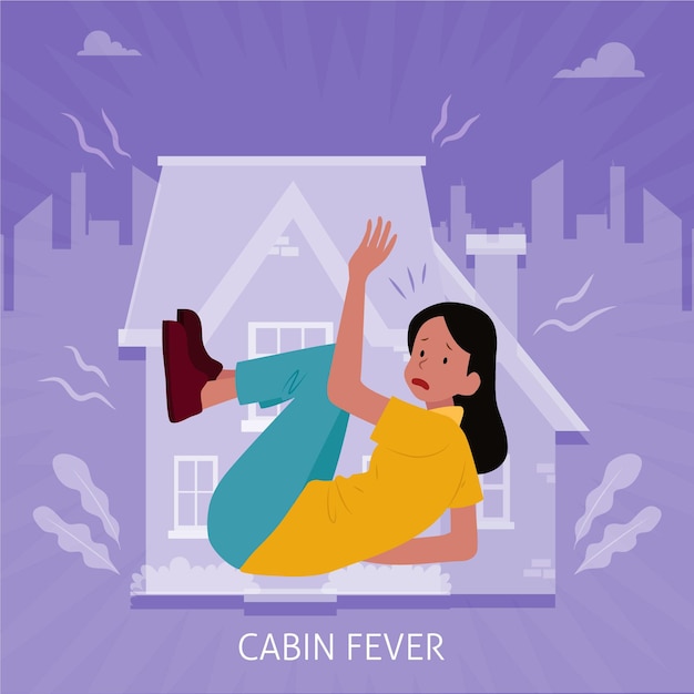 Vector cabin fever with woman trapped in house