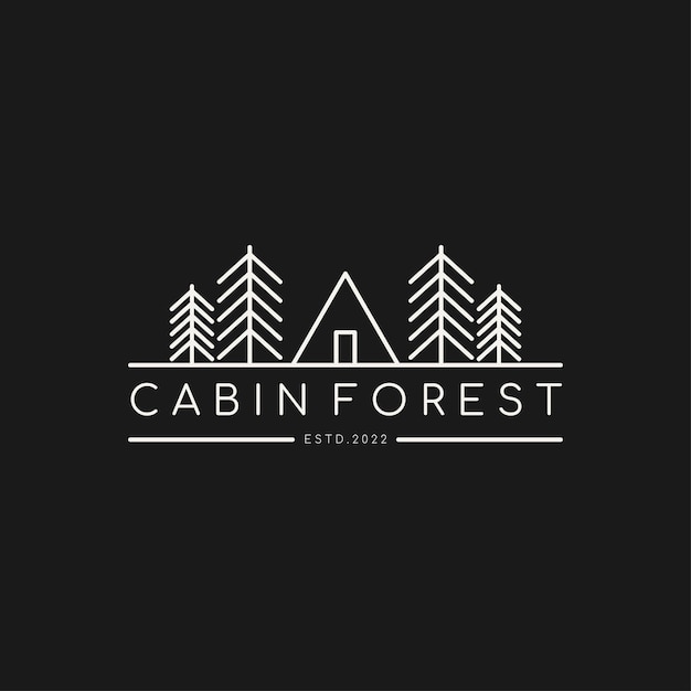 Cabin Forest minimalistische logo sjabloon Bomen en tent Logo ontwerp Vectorillustratie