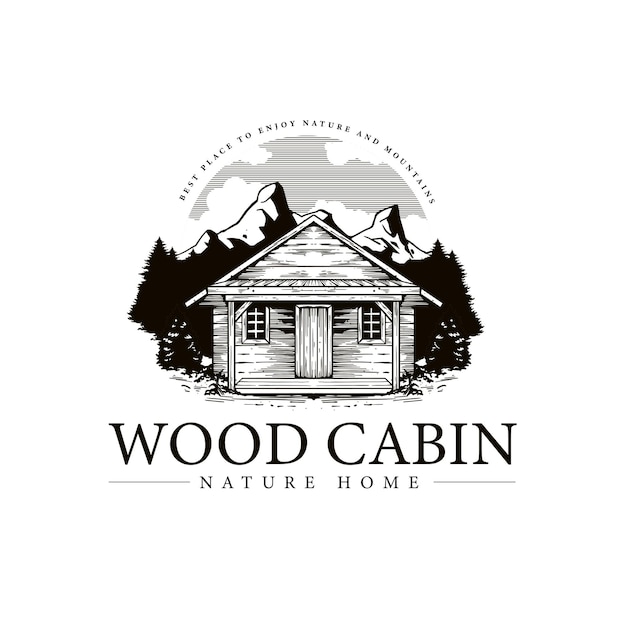 cabin house in the mountain illustration for logo