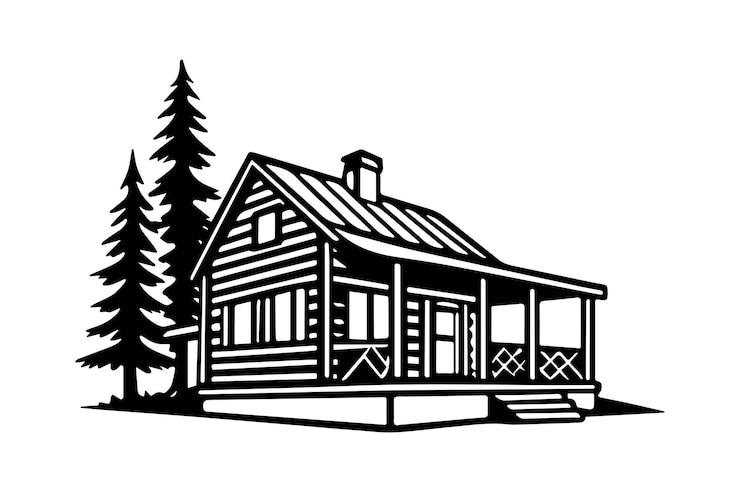 Vector cabin house silhouette on a white background