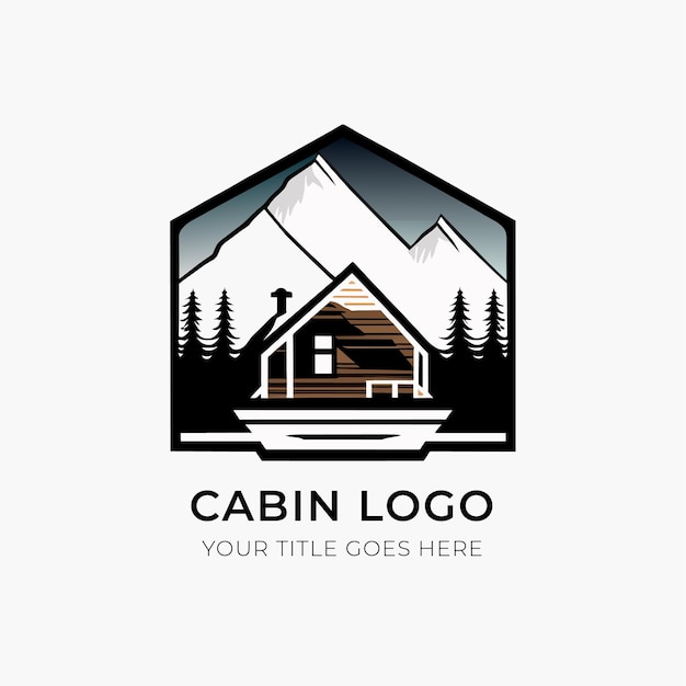 Modello di progettazione del logo della cabina illustrazione vettoriale di una baita in montagna