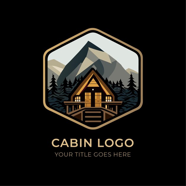 Modello di progettazione del logo della cabina illustrazione vettoriale di una baita in montagna